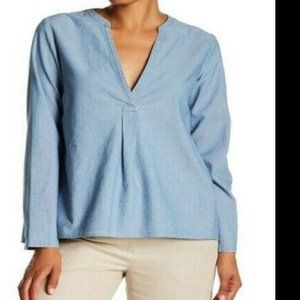 Theory Ofeliah Blue Cotton Chambray Split Back Top